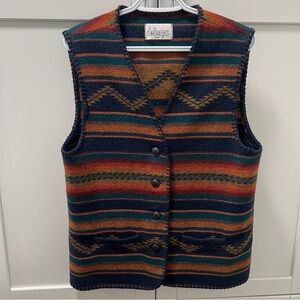 Vintage DALMY'S Wool Blend Striped Aztec Button Up Vest Women's Size 7/8